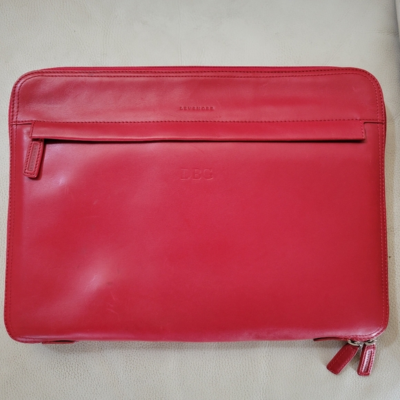 Levenger Red Leather Zipper Portfolio Organizer Case 13.5”X 10” X 1” Rare Office